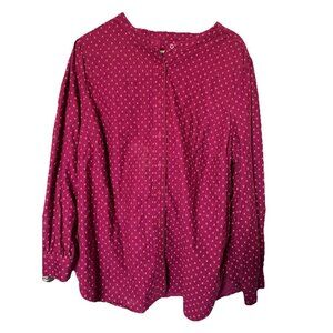Talbots Corduroy Button Up Tunic Top Sz 2X Burgundy Long Sleeve Ditsy Flower Dot